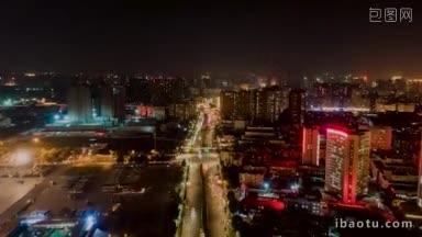4K城市交通_河南郑州火车京广快速路交通夜景延时航拍